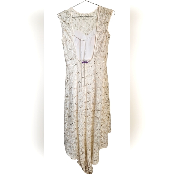 Stunning High Low, Lace, Off-white, Gold sequence dress - Picture 3 of 5
